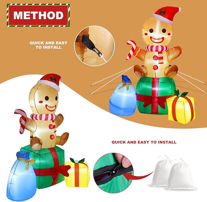 Christmas Inflatables Outdoor Decorations Gingerbread Man, 6ft Inflatable Christmas Yard Decorations with Build-in Bright LEDs Blow-up Yard Decorations for Outdoor Indoor Lawn Garden