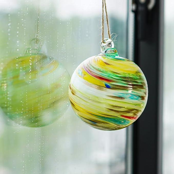 QFkris 4" Blown Glass Christmas Ornaments Ball for Christmas Tree, Hand Blown Glass Ornaments, Gazing Balls Witch Balls Friendship Ball