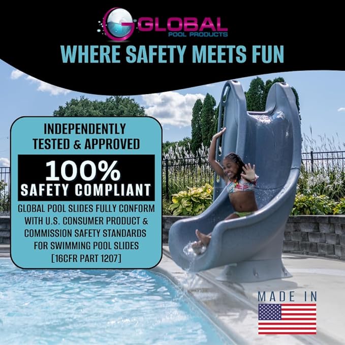 Global Pool Products Splash Inground Swimming Pool Water Slide Deck Mounted Right Curve Turn Grey GPPSSP-Grey-R