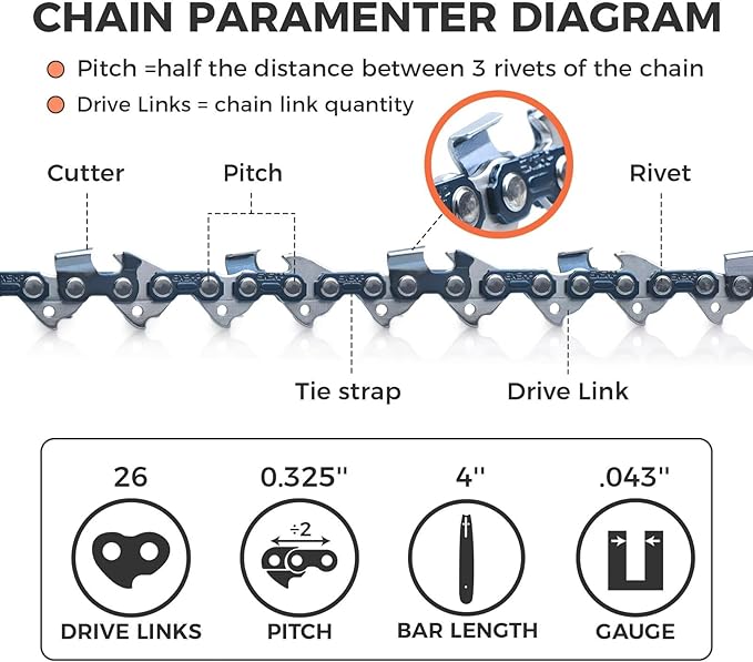 4 Inch Mini Saw Chain .325" Mini-pitch .043 Gauge 26 Drive Link for MAKITA Chainsaw Chain UC100DZ (3 Packs) (94X-6)
