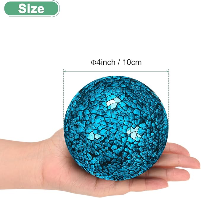 Decorative Ball for Bowls, 4 Inch Mosaic Glass Balls Decorative Glass Orbs for Home Decor/Dining Tables/Wedding Party/Coffee Table/Centerpiece Decor [Turquoise]