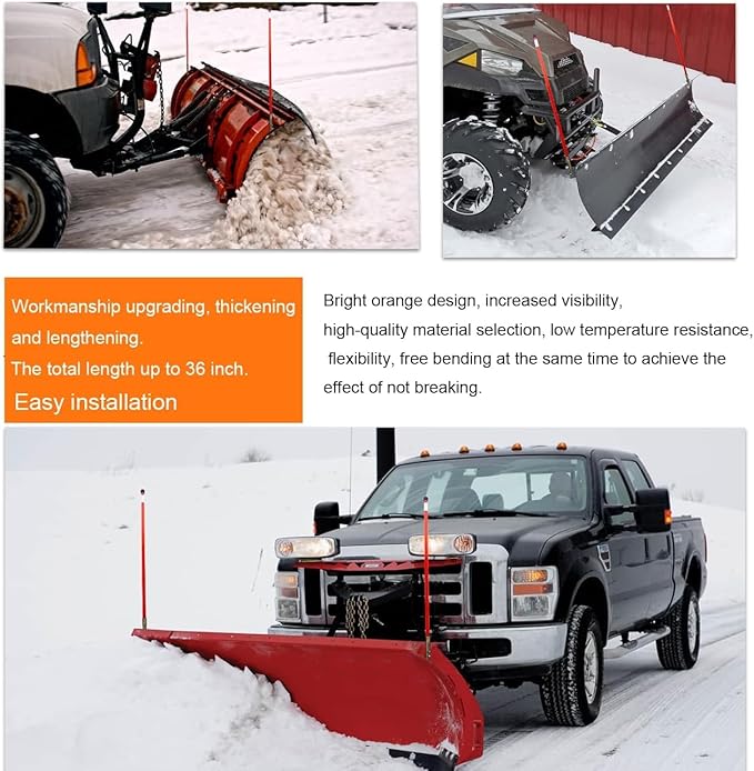 Snow Plow Blade Markers Guides Kit 304 Stainless Steel Joint Bright Orange 36'' Upgrade Lengthen Thicken High Visibility Never Break Never Rust Fit for Boss Western Snowplows and More