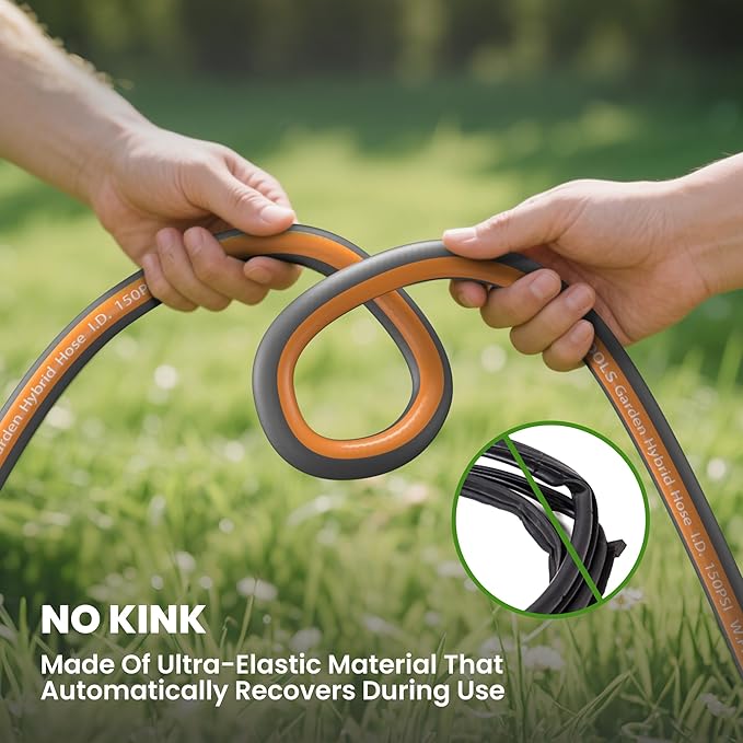 Giraffe Tools Garden Hose 10FT, 5/8" Lightweight Lay Flat Water Hose, Custom Length, Flexible, Leakproof Hybrid Hose Pipe with Male to Female Fitting
