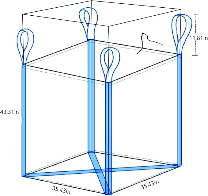 FIBC Bulk Bag, 1.5 Ton Bag, 35"L x 35"W x 43"H, 3300lbs SWL, Duffle Top Flat Bottom, Heavy Duty Bulk Bags for Industry Agriculture