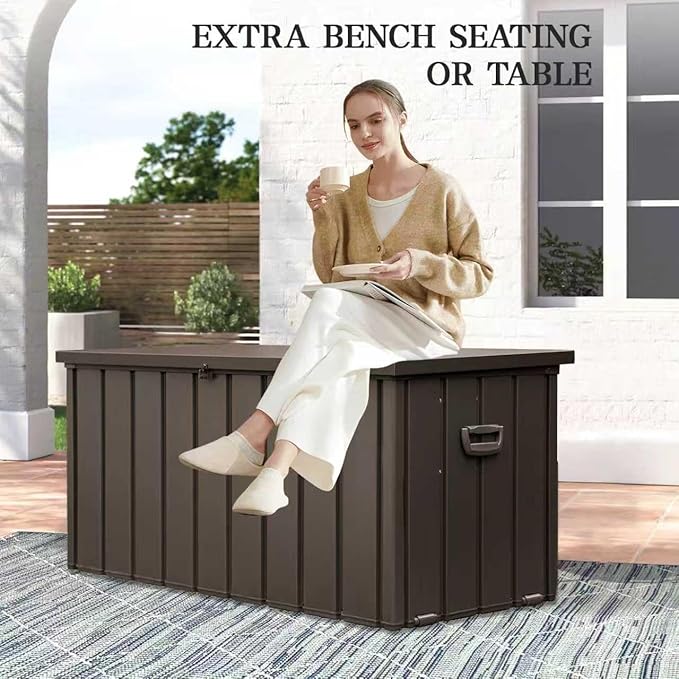 Domi 150-Gallon Outdoor Storage Box – Waterproof, Lockable Storage Cabinet for Patio Furniture, Garden Tools & Pool Supplies – Large Metal Storage for Cushions, Toys & More
