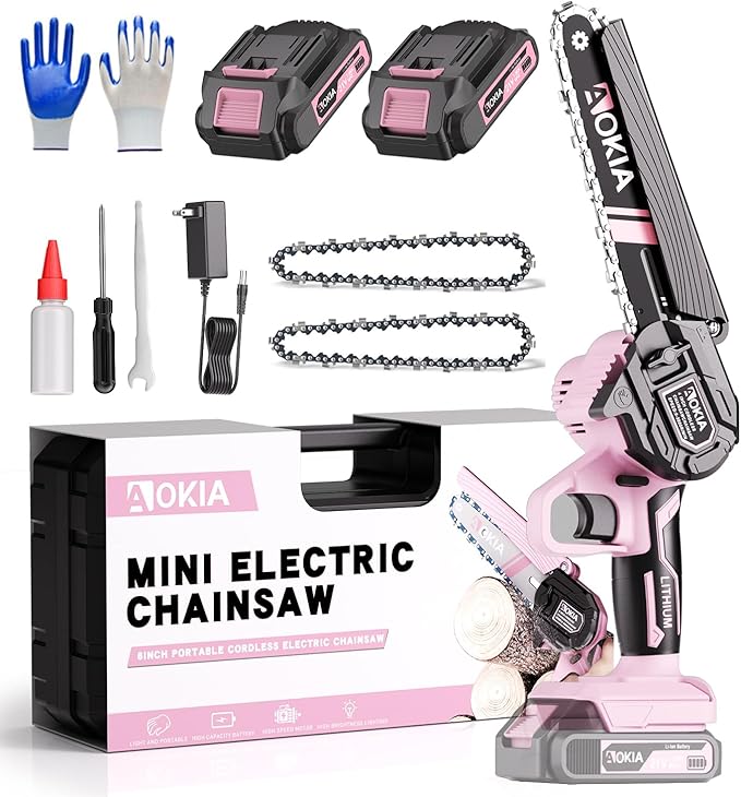 Mini Chainsaw, 6 inch Mini Chainsaw Cordless, Small Hand held Electric Power Chain Saw 2 Battery Powered Operated, Household and Garden for Tree Trimming Wood Cutting, Gifts for Father Husband Men