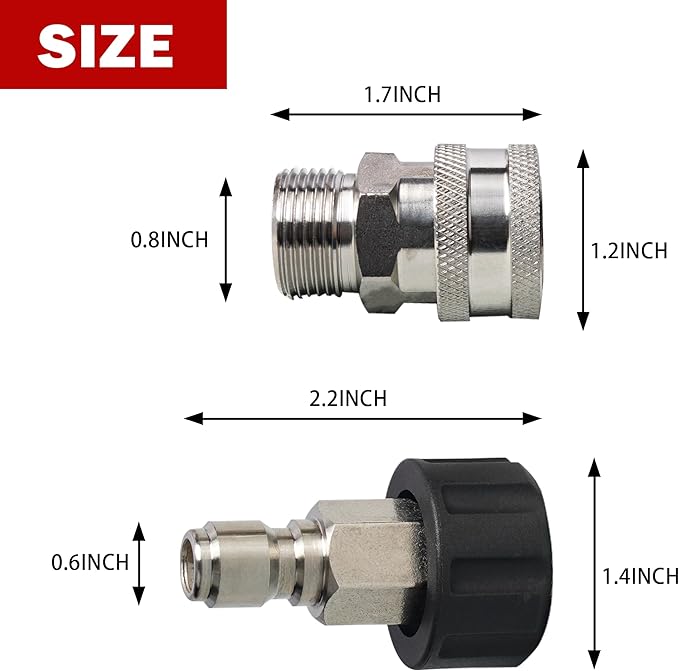 Pressure Washer Quick Connect Kit, Stainless Steel Quick Disconnect Kit, M22 Metric Male Thread Quick Connector, M22 Swivel to 3/8" Quick Connect (4 Pack)