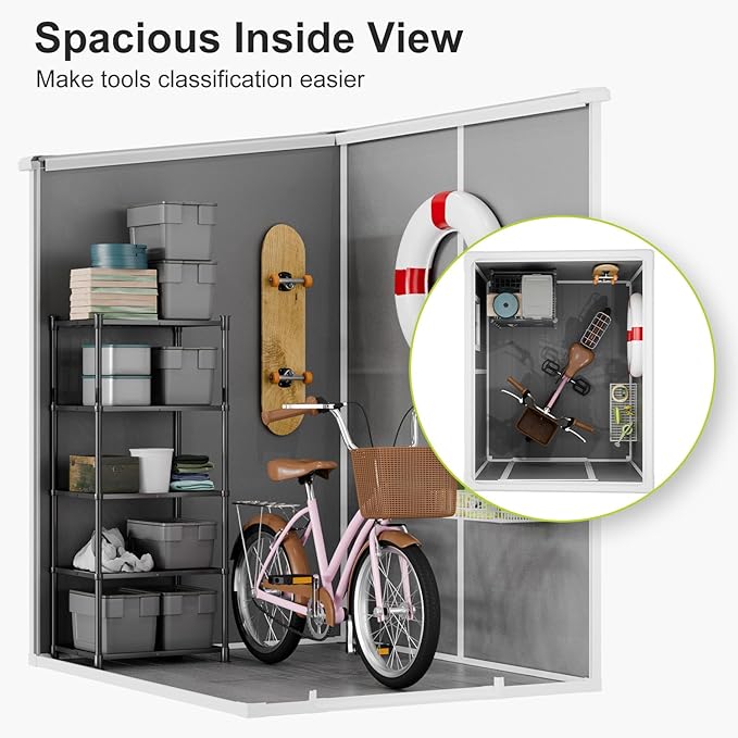 Resin Outdoor Storage Shed with Floor 5x4 FT Waterproof Plastic Sheds Kit Window Lockable Door Included, Outside Small Garden Tools Sheds for Backyard Patio