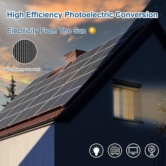 ACOPOWER Solar Panel 100 Watt 12V Black Monocrystalline High-Efficiency Module Off Gird PV Power with Solar Connectors for Battery Charging Boat Caravan RV