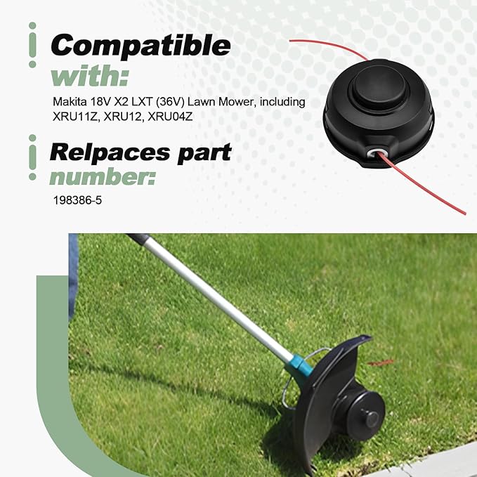 2 PCS Bump Feed Trimmer Head M8x1.25LH Compatible with Makita XRU11Z XRU12 XRU04Z 18V X2 LXT (36V) Lawn Mower Replace 198386-5