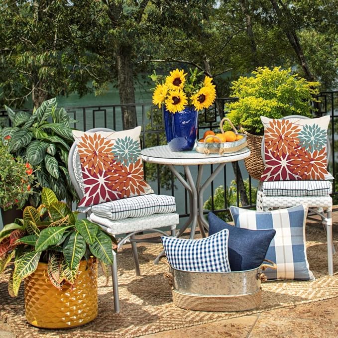 DFXSZ Outdoor Throw Pillow Covers 22x22 Inch Set of 2 Waterproof Spring Summer Geometric Elegant Burnt Orange Outdoor Pillow Covers for Patio Funiture Garden Couch 168D22