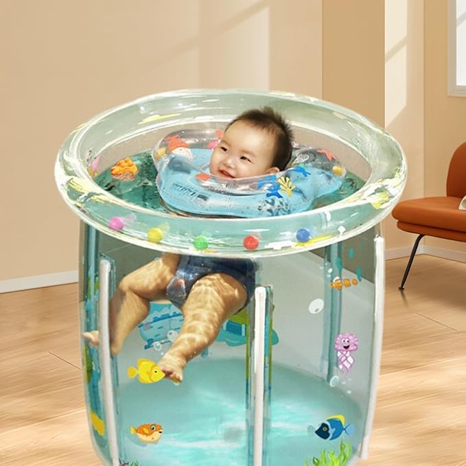 Kiddie Pool 29.5x31.5in Inflatable Baby Pool Cartoon Pattern Baby Swimming with Drainage Transparent Sealed PVC Cooling Toddler for Hot Days &