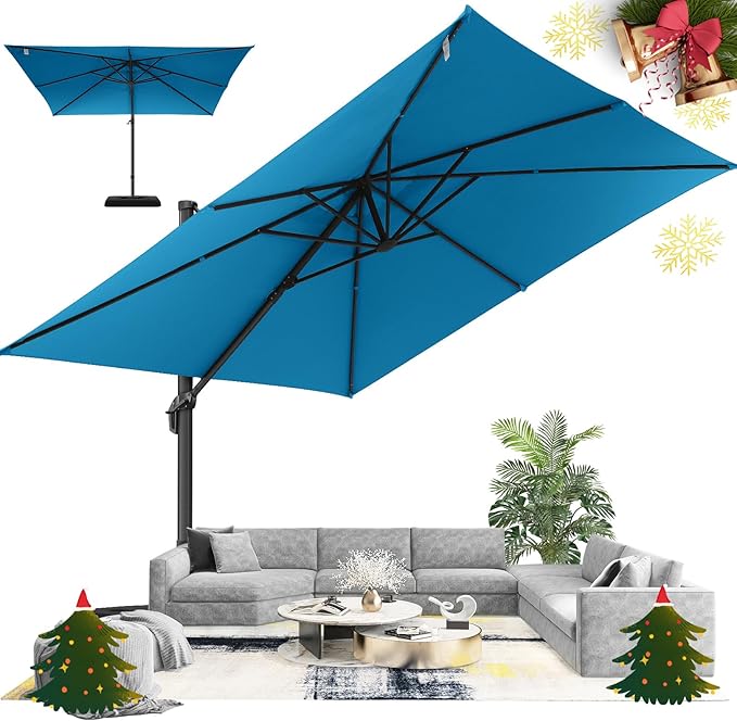 Hotime 10ft Patio Umbrella Outdoor Patio Height adjustable and Windproof, Heavy Duty Aluminum Square Offset Patio Umbrella Cantilever Pool Umbrella with 360°Rotation for Garden Deck Pool, Light Blue