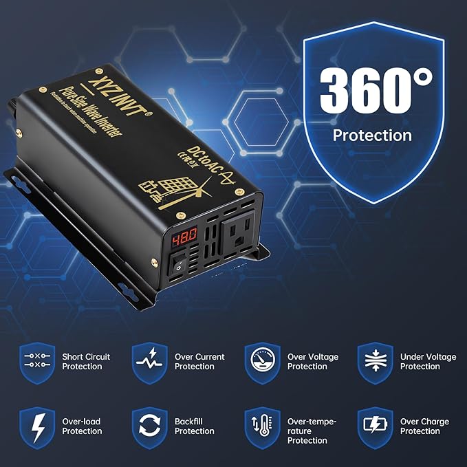 300W Pure Sine Wave Inverter DC 48V to AC 110V 120V Power Converter 600W Peak with LED Display for Most Small Power Appliances