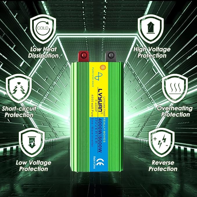 LVYUAN 4000 Watt Heavy Duty 8000(Peak) Pure Sine Wave Power Inverter 12V DC to 110V/120V AC Converter with 4 sockets,LED Display,Remote Control and USB Port for Family,RV, Truck,Road Trip,Emergency
