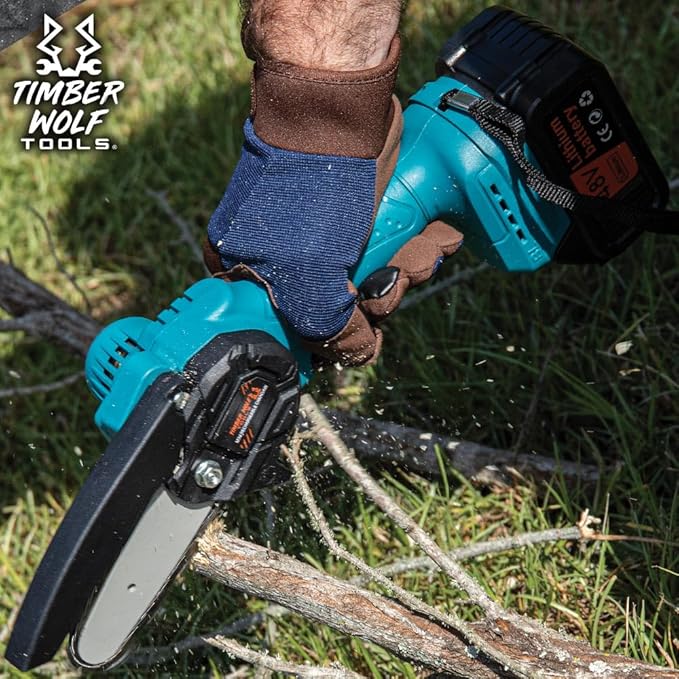 Timber Wolf Tools Mini Rechargeable Chainsaw with Carry Case | 4" Chain | ABS Body | Includes Two 1,500mAh Batteries & Charger | Lightweight and Portable | Tools and Accessories Included