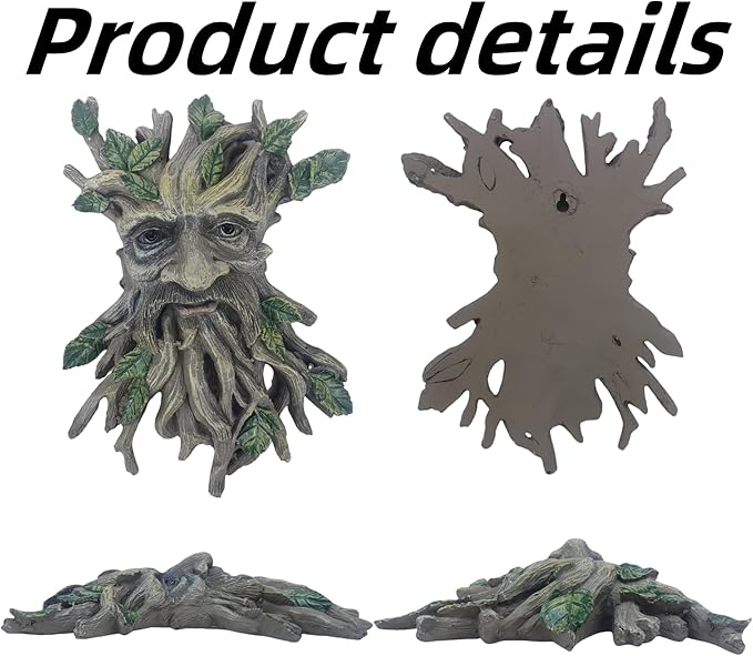 Whimsical Tree Face Garden Decoration ，Tree Faces Decor Outdoor Wallmounted Statue Art with Leaf Features, Outdoor Decor Garden Accessory (Nature and Outdoors)
