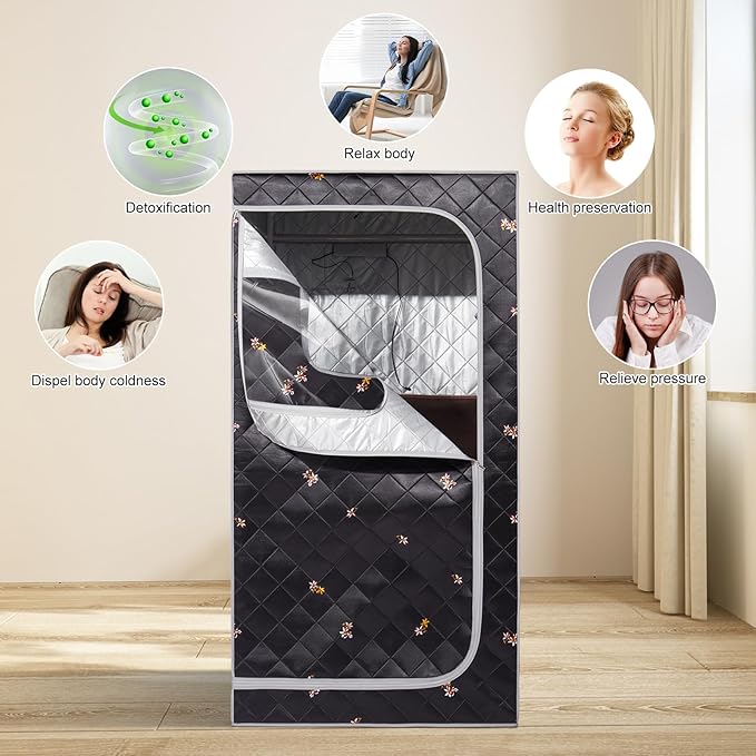 Smartmak Portable Far Infrared Sauna, Full Size Indoor Sauna Tent, Personal Infrared Sauna Spa for Home, with Heated Footpad and Reinforced Chair (Gray, 33.88" x 33.88" x 66.59")
