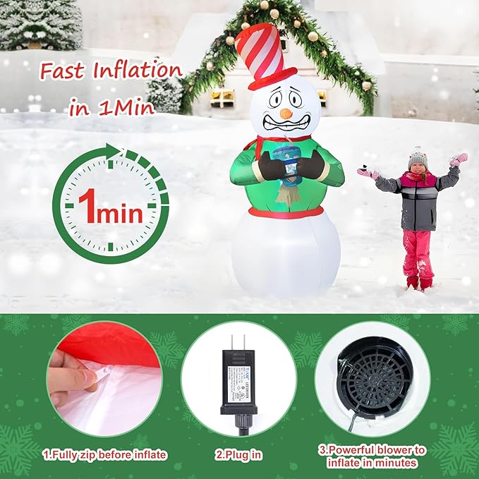 Elegear Christmas Inflatables Outdoor Decorations, 6FT Animated Shivering Snowman Inflatable Built-in LEDs Christmas Blow Up Yard Decorations Lighted Snowman for Xmas Party Indoor Outdoor Decoration