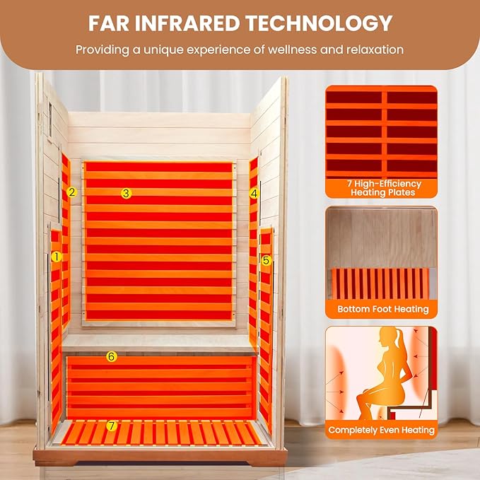 Sauna Infrared Sauna 2 Person Sauna Room Far Infrared for Sauna Home Indoor 1880W/110V Low-EMF Wood Okoume Dry Sauna Two Person Sauna with Air Hole, 7 Color Therapy, Speaker - 47.2 * 41.3 * 74.8 in