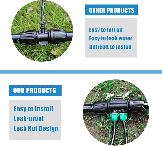 12 Pcs Lock Barbed Tee 1/2 inch Tubing to 1/4 Inch Tubing Irrigation Fittings for (1/2'' ID x 0.60''-0.63'' OD) ANTI-LEAK Locked Barbed Tee Connectors(12Pcs Lock Barbed Tee four Way)