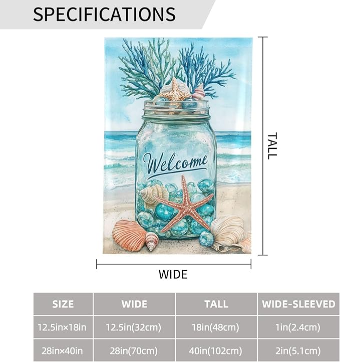 Seashells Ocean Garden Flag Vertical Double Sided Outdoor Yard Flags 12.5x18 Inch Burlap Banners Vertical Double Sided for Outdoor Decor Lawn
