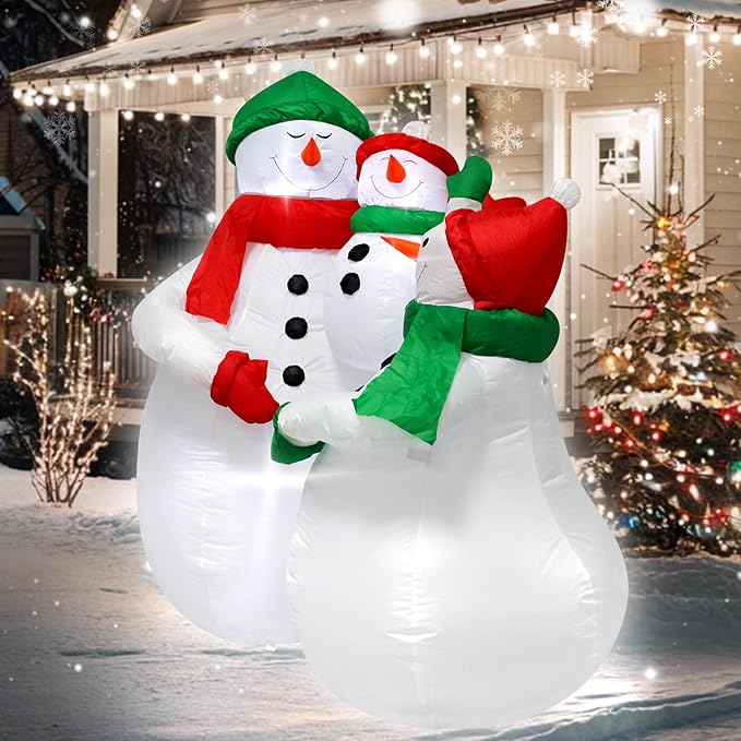 5 Feet Tall Inflatable Christmas Snowman Family Set Outdoor Holiday Decoration with LED Lights Perfect for Lawn Garden Entrance Christmas Party Joyful Atmosphere Family