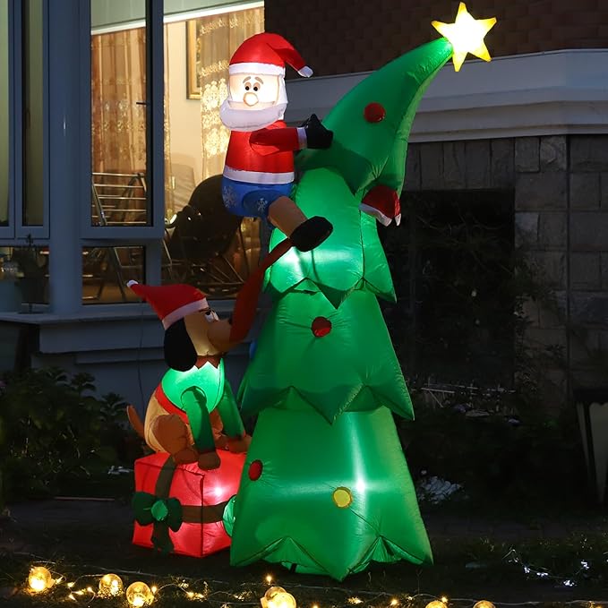 Hioasis 7 FT Christmas Inflatable Decorations - Outdoor Inflatables with Santa Claus Christmas Tree and Dog- Party Decoration for Indoor&Outdoor Courtyards Suitable for Christmas/Party/Yard