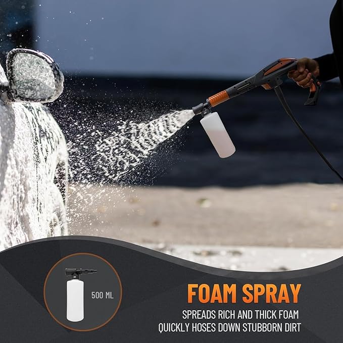 Pressure Washer 5000PSIIMAX Touch Screen Adjustable Pressure with Anti-Tipping Technolog, Spray Handle Smart Control, 5-Nozzle Set, for Cars//Home/Patios, Orange