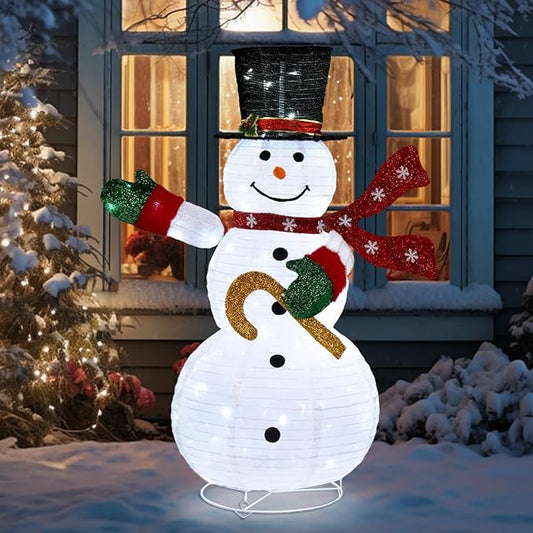 Outvita Outdoor Christmas Decorations 4 FT Lighted Snowman, White Foldable Snowman with 100 LED Lights Red Scarf Black Hat, Perfect for Xmas Indoor and Outdoor Lawn Garden Yard Holiday Decor