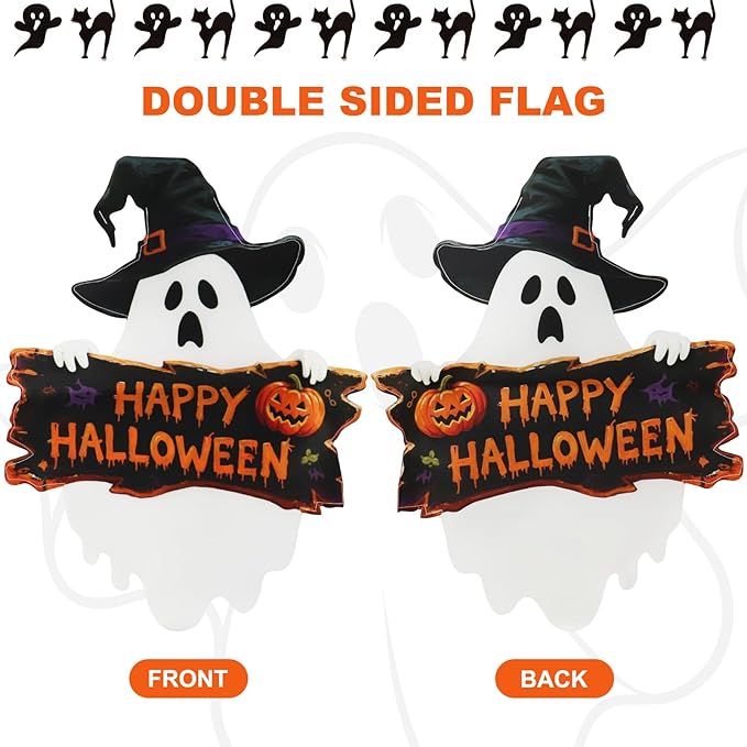 Halloween Ghost Garden Flags 12x18 Inch Double Sided, Happy Halloween Welcome Small Yard Flags for Outside, Farmhouse Front Porch Outdoor Fall Decor Holiday All Seasons Decoration