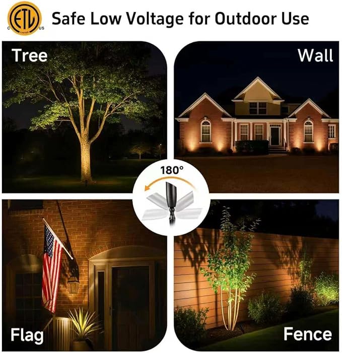 Gardenreet Die-Cast Brass Spot Light Outdoor - 12V LED Uplighting Waterproof, Low Voltage Landscape Lights Bright, Metal Direct Wire Black for Fence Fountain Without MR16 Bulbs (12 Pack)