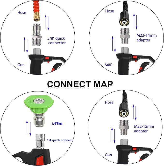 RIDGE WASHER Pressure Washer Gun 5000 PSI, 12 GPM, High Pressure Spray Gun with 1/4" Quick Connector, 3/8'' Quick Connect, M22-14 mm and M22-15 mm Fitting