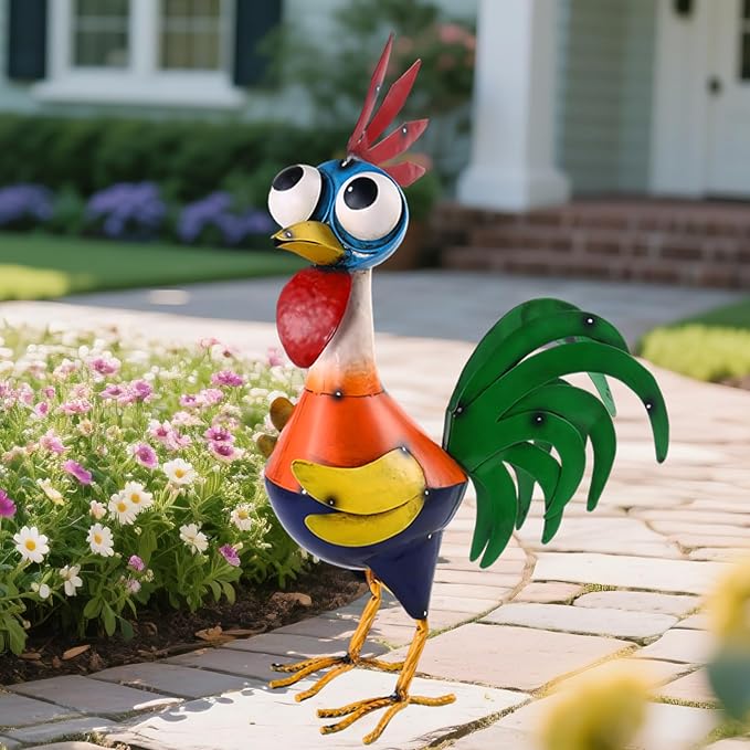 Large Metal Rooster Decor Garden Statue Chicken Yard Art Kitchen Outdoor Decoration Gifts for Women Mom