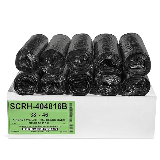 Aluf Plastics 40-45 Gallon Trash Bags Source Reduction Series Value High Density 16 Micron (equiv) Intended for Home, Office, Bathroom, Paper, Styrofoam (Pack of 250)