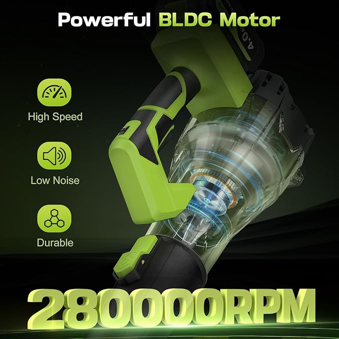 Leaf Blower Cordless 650CFM 288MPH Electric Leaf Blower with 2 x 4.0Ah Battery Operated, 6 Speed Mode, 20V Powered Handheld Blowers for Lawn Care, Patio, Dust, Blowing Leaves