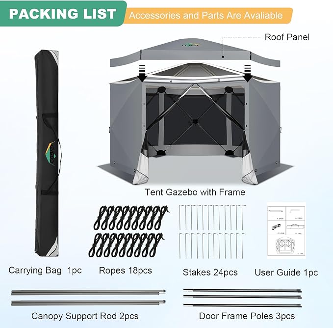 COBIZI 12x12 pop up Gazebo on Clearance Screen Tent for Camping, Scalable Sesign Outdoor Canopy Tent with Extension Support Poles & sidewalls,with Portable Carrying Bag and Ground Stakes,Gray