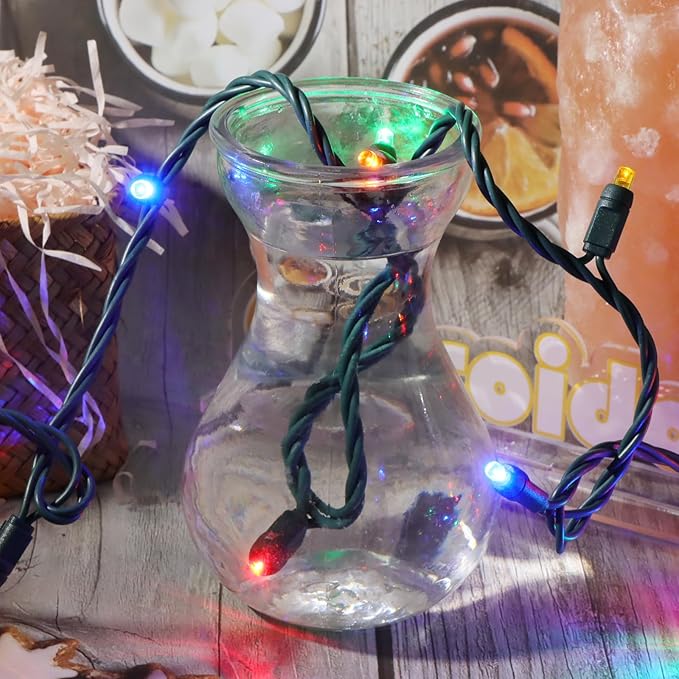 50 LED 5MM Multicolor Christmas Lights, 17FT Indoor/Outdoor String Light, Mini Lights for Garden, Patio, Christmas Trees - Green Wire, Commercial Grade, UL Listed