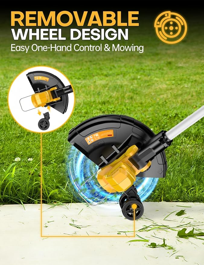 Cordless Weed Wacker, for Dewalt 20V Battery, 3 in 1 Battery Powered Weed Eater & Edger & Mower with Auto Line Feed, 20000 RPM 12 Inch Brushless Grass Trimmer, 6 Line Spools String Trimmer for Lawn