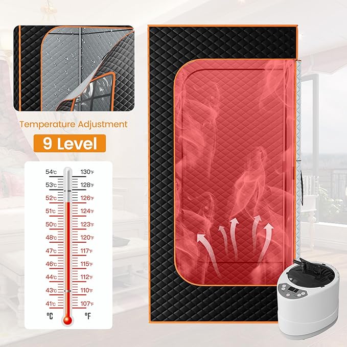 DoCred Portable Sauna for Home, Upgraded Personal Steam Sauna Box with 3L Steamer, Folding Chair, Extra Large Size Foldable Home Sauna, Full Body Sauna Tent for Relaxation Spa