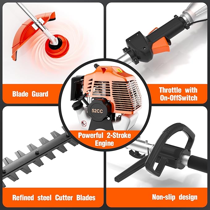 52cc 3 in 1 Gas String Trimmer with Gas Hedge Trimmer,2-Stroke Brush Cutter Gas Powered,Gas Weed Eater Trimmer for Weeds and Grass
