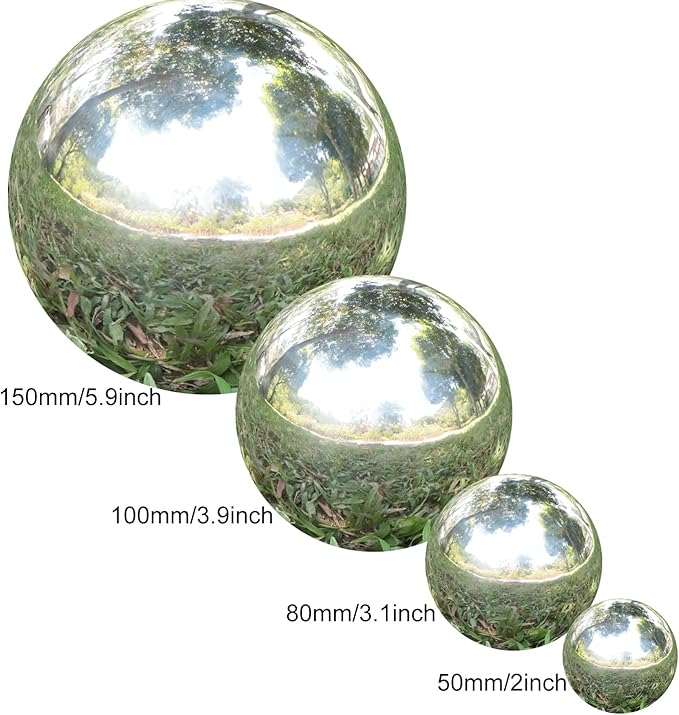 Kesywale Decorative Gazing Ball Set, 7PCS 50-150 mm Gazing Globe Mirror Ball Garden Spheres Centerpiece Balls for Home Outdoor Decor Ornament (Silver)