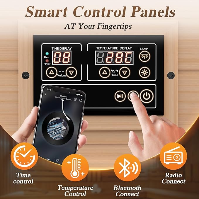 Upgraded 1 Person Sauna Infrared Sauna with Backrest, Hemlock Dry Sauna Indoor Wood Sauna for Home, 1062W 110V Low EMF Far Infrared Sauna with Integrated Speakers, Reading Lamp (Brown)