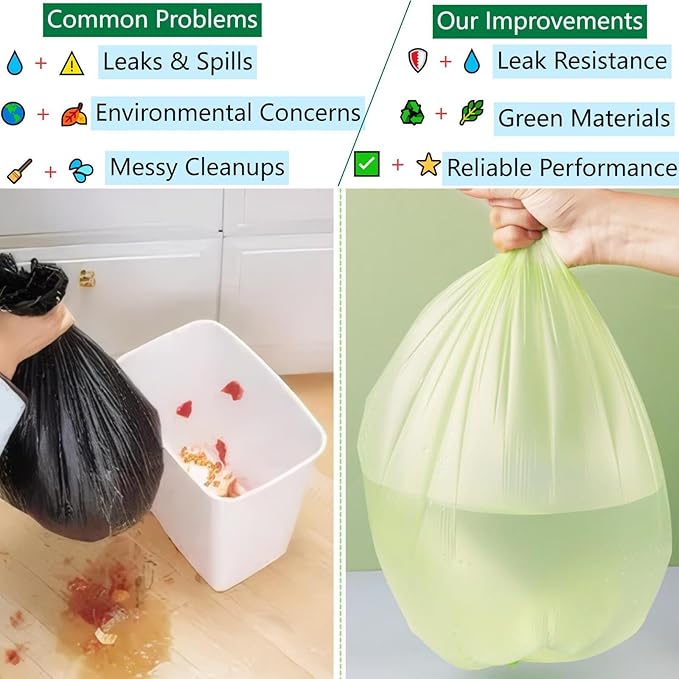 Biodegradable Trash Bags 13+ Gallon-Plant-Based Tall Kitchen compostable Waste Bags, Heavy Duty 1.18 Mil & Leakproof, 50 L, Fits 13 Gallon Bins, Recyclable -Strong Large Trash Bags (60 Count)