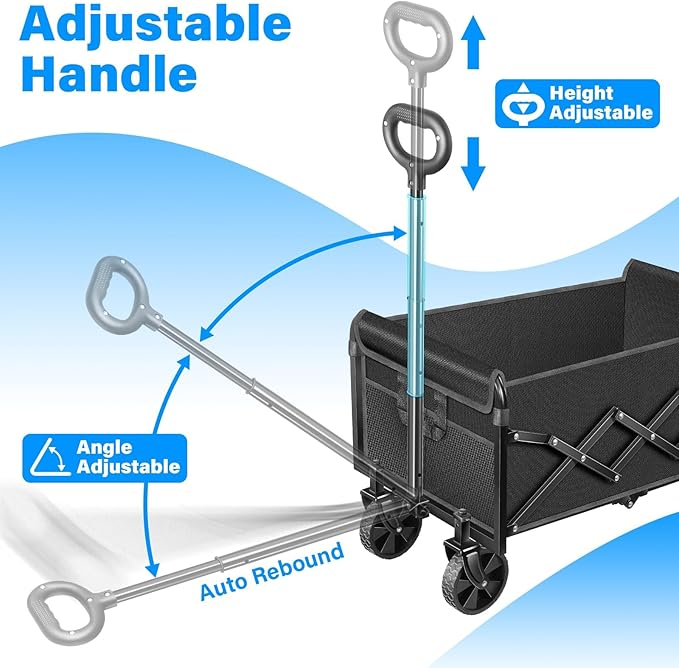 Wagons Carts Foldable - Collapsible Wagon Cart with Wheels Foldable - Utility Folding Wagon Cart for Sports Camping Grocery, Black