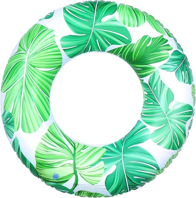 Pool Float for Swimming Pool, Inflatable Swim Tube Floaties for Teens Adults Tropical Leaf Printed Swim Ring Pool Party Decoration