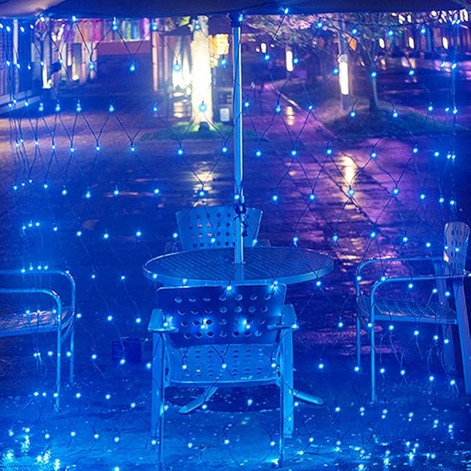 Blue Net Lights, 360 LED Christmas Net Lights Outdoor, 21ft x 5ft Large Net Mesh String Lights, 8 Modes Twinkle String Lights Connectable Plug in for Bushes Halloween Hedge Yard Garden Party Decor