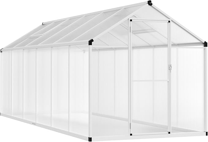 MUPATER 6 x 12FT Polycarbonate Greenhouse, Heavy Duty Greenhouse with Lockable Door & Adjustable Roof Vent, Aluminum Green-House Kit with 4MM Polycarbonate Panel for Backyard, Garden, White