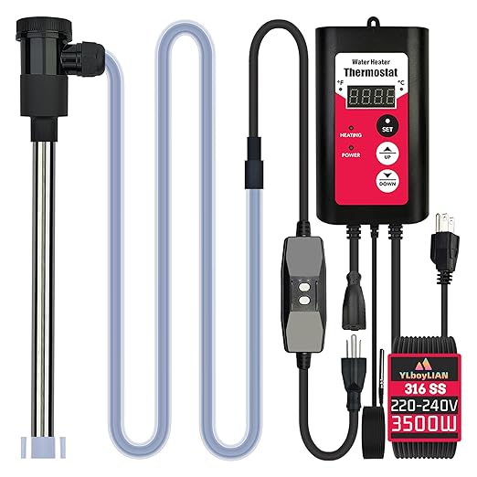 3500W 240V Immersion Electric Submersible Water Heater with Temp Control & GFCI – Portable Heater for Swimming Pool, Above-Ground Pool, Inflatable Pool