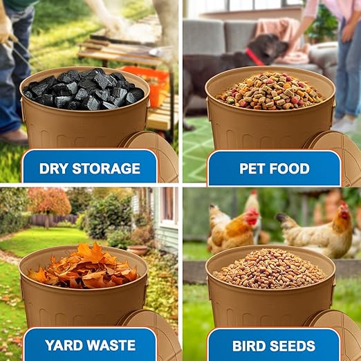 Plexon Large Metal Trash Can with Lid 20 Gallon, Decorative Outdoor Trash Can Heavy Duty Galvanized Metal Bucket with Lid for Garage Workshop Ash Storage Farmhouse, Copper